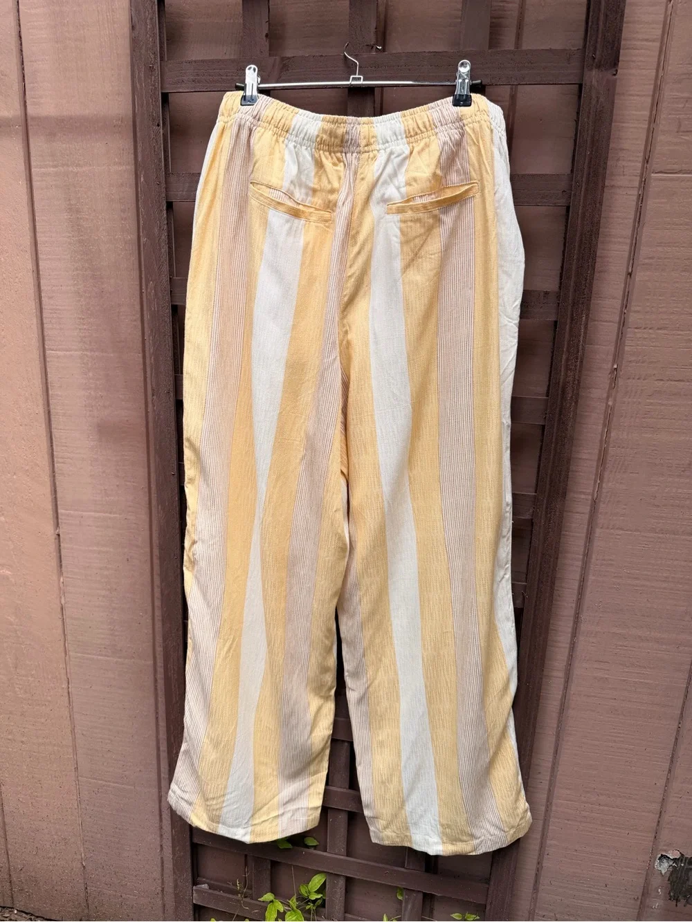 Men's Standard Cloth Yellow & White Striped Linen Blend Beach Pants L NWT *Firm*